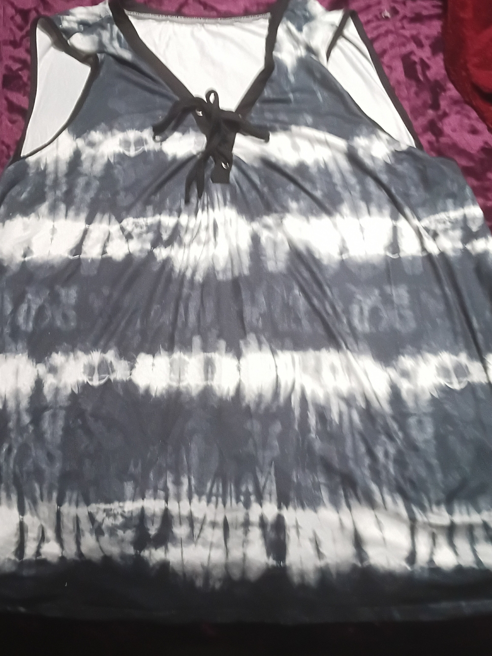 Sleeveless Black & White Tie-Dye V-Neck Tank with Front Tie